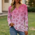 thumbnail image 2 of Womens Valentines Day Outfit Long Sleeve Henley V- Neck Lightweight Tops Spring Fashion Tshirts Heart Print Button Blouses, 2 of 5