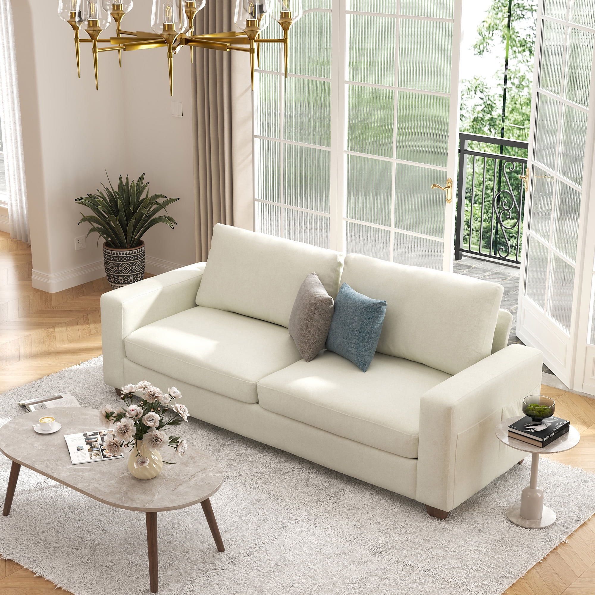 Bestco 86.6" Upholstery Sofa 3 Seater Modern Couch with Deep Seats for Living Room Beige