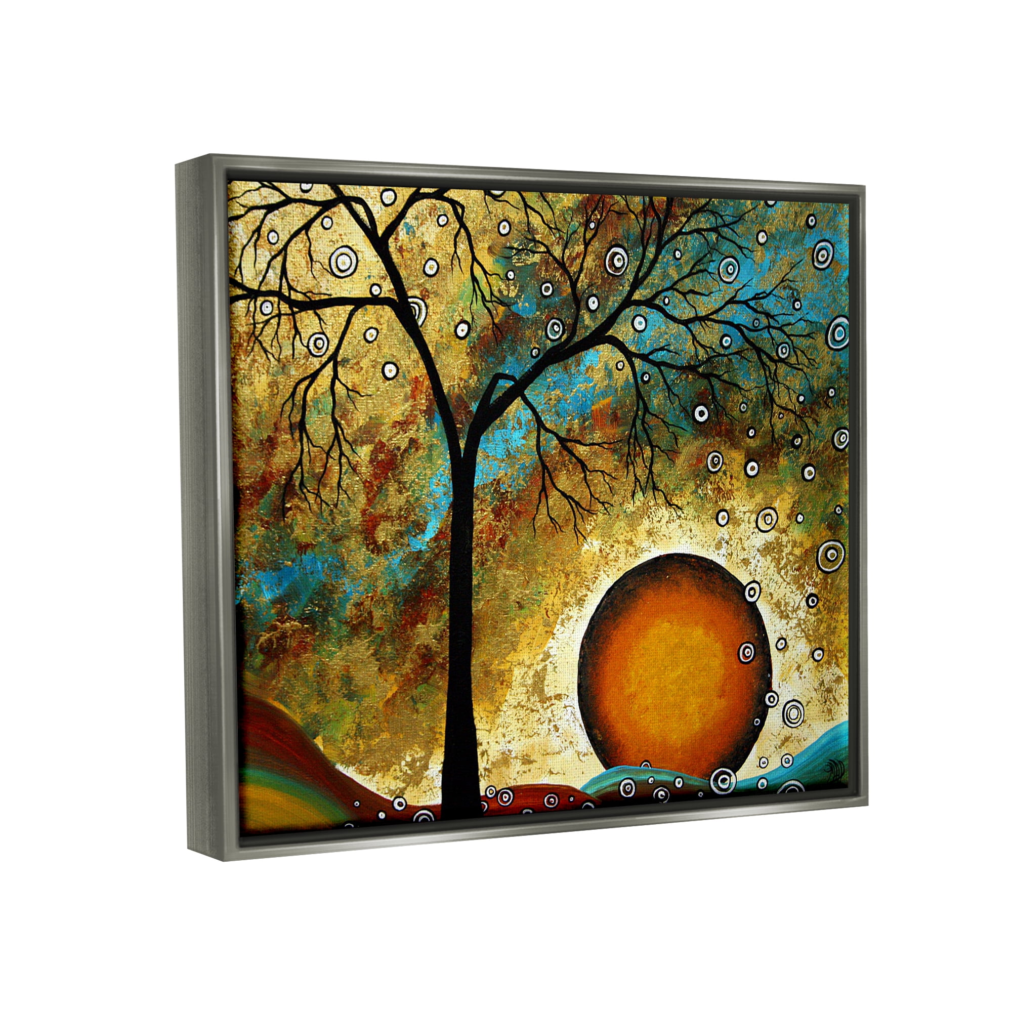 Stupell Industries Boho Tree Scenery Abstract Painting Gray Floater Framed Art Print Wall Art, 31 x 25