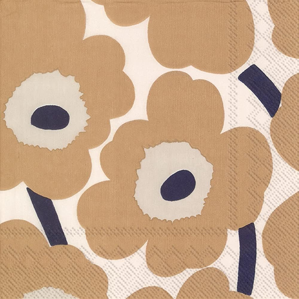 Boston International Marimekko IHR 3-Ply Paper Napkins, 20-Count Cocktail Size, Unikko Cream Linen