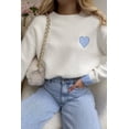 thumbnail image 2 of Women's White Plaid Heart Embroidered Crew Neck Sweater for Daily Wear | XL, 2 of 10