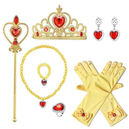 For Party Accessory Gift Set Gloves Wand Tiara Necklace Princess Belle Dress up 