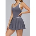 thumbnail image 3 of PISONIC Womens Tennis Golf Dress with Built-in Bra Shorts Racerback Color Block Pleated Hem Athletic Dresses with Pockets, 3 of 7