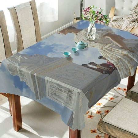 

BZSMCE Square Tablecloth White Marble Monument Sculptures Pattern Tableclothes