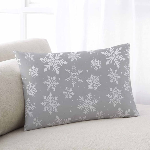 Grey White Snowflake Christmas Throw Pillow Covers, Winter Xmas Snowflakes Soft Breathable Pillow Cases with Invisible Zipper for Sleeping, Toddler Pillowcases for Couch Bed Sofa Chair 12x20 Inches