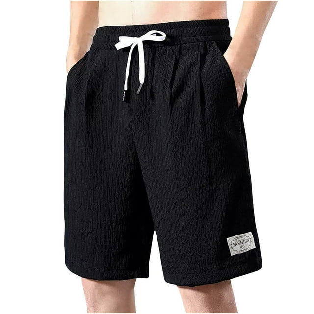 Mens Casual Shorts Verano Suelto Sólido Clásico Medio Pantalones, Cintura Elástica Casual Y Ropa de Dormir Pantalones Cortos