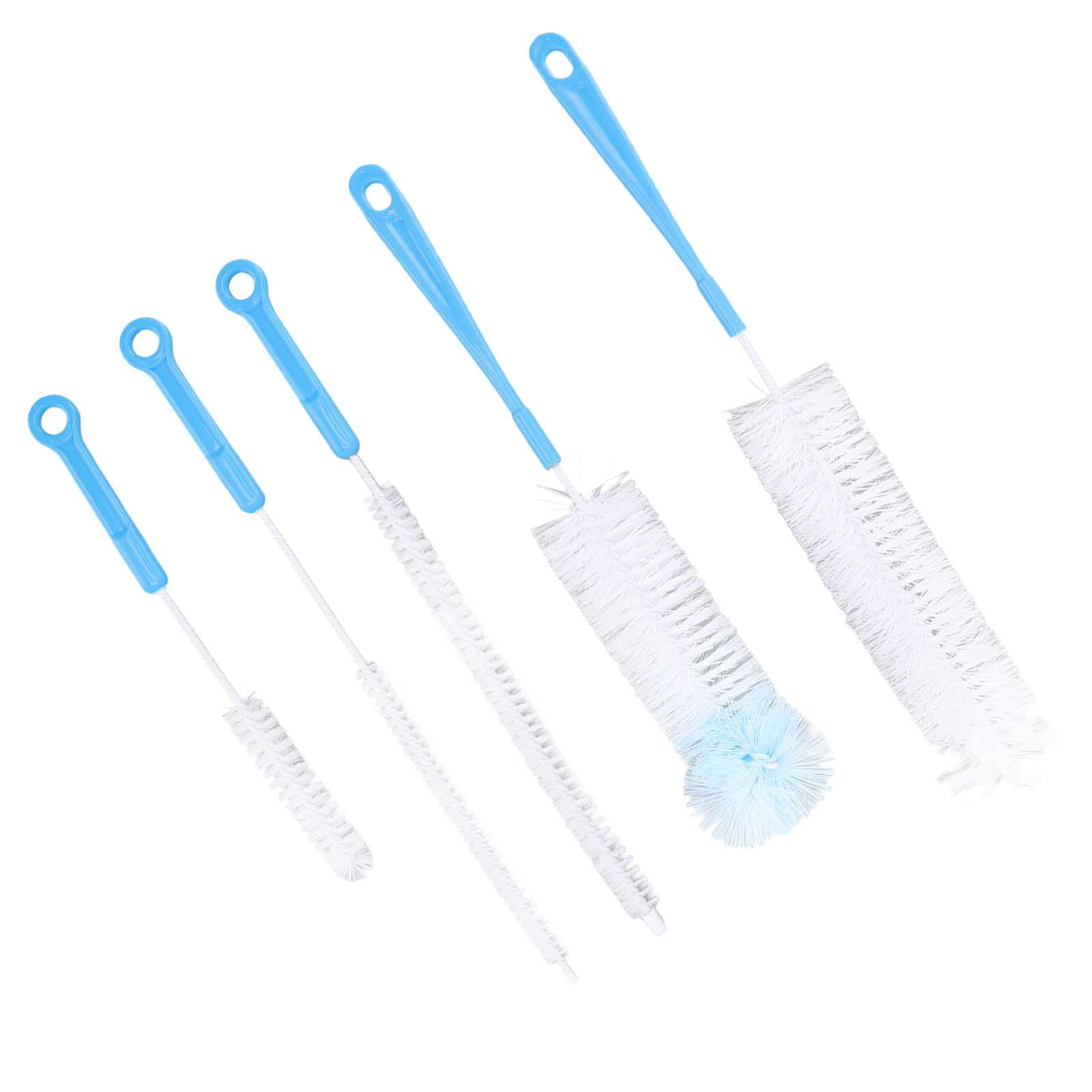 LAZIOEGR Bottle Brush Set Food Grade Long Handle 5 Types Water Bottle Cleaner for Wine Sports Bottles Hummingbird Feeders Blue, 15.35 inches / 39 cm