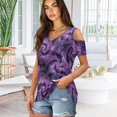 thumbnail image 3 of POLERO Tie-dye Swirl Print Women's Cold Shoulder T Shirt V Neck Short Sleeve Loose Slim Fit 2026 Summer Tee Tops Sexy Casual Fashion Purple S, 3 of 8