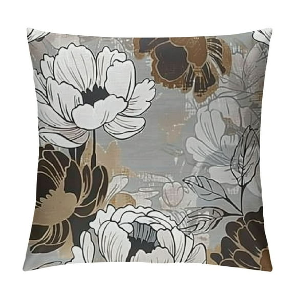 Creowell Brown Grey Pillow Covers 18x18 Decorative Daisy Flower Throw Pillow Cover for Couch Modern Coffee Pillow Case for Patio Living Room Cushion Bed Outdoor Farmhouse Home Decor