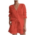 thumbnail image 1 of ameIAEA Matching Lounge Sets for Women Long Sleeve Button Down Shirt Drawstring Shorts Set with Pockets, 1 of 5