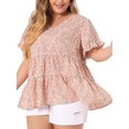 thumbnail image 2 of DARING DIVA Women's Plus Size V Neck Short Sleeve Floral Babydoll Blouse 6X Pink, 2 of 6
