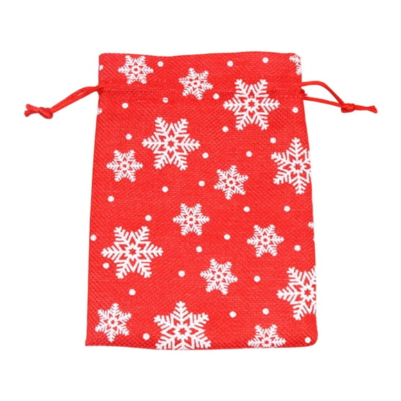 Red Christmas Snowflake Gift Bag Linen Fabric Small Bag With Drawstring Closure And Cloth Material For Candy Storage And Party Favor 5.5X3.9X0.5In 0.1Lb
