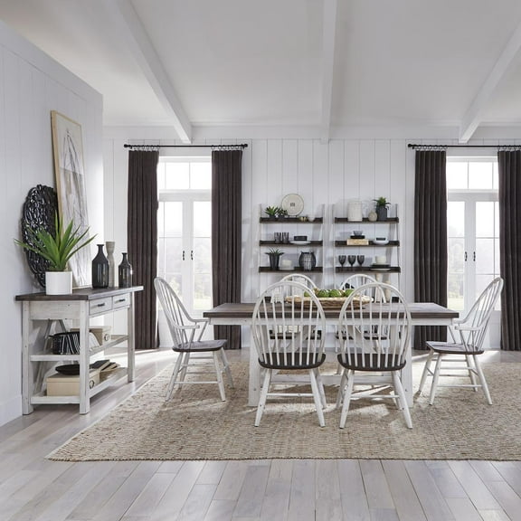 Farmhouse White 7 Piece Trestle Table Set