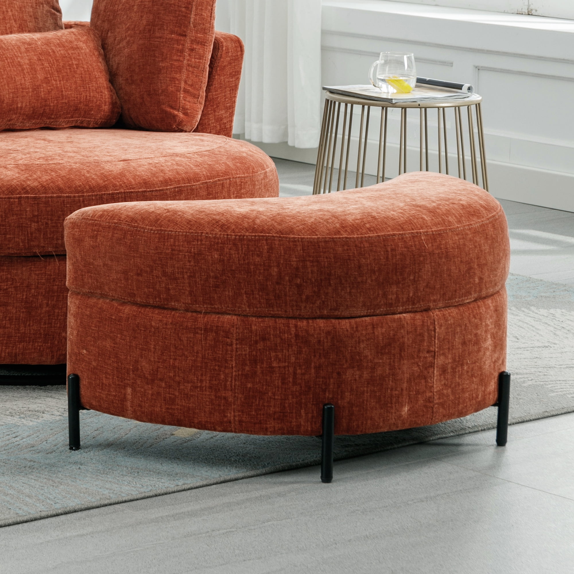 Aukfa 33" Storage Ottoman, Convertible Bench, Side Table for Living Room, Half Moon Shape, Red