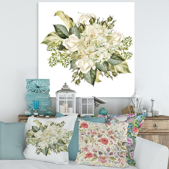 Designart Beautiful Bouquet With Hudrangea and Roses Canvas Wall Art