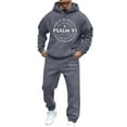 thumbnail image 2 of Sweatsuits for Men Set 2 Piece Casual Letter Print Relaxed Fit Hoodie Sweatshirt and Joggers Sweatpants Sets Fall Winter Long Sleeve Sport Suit with Pocket, 2 of 4