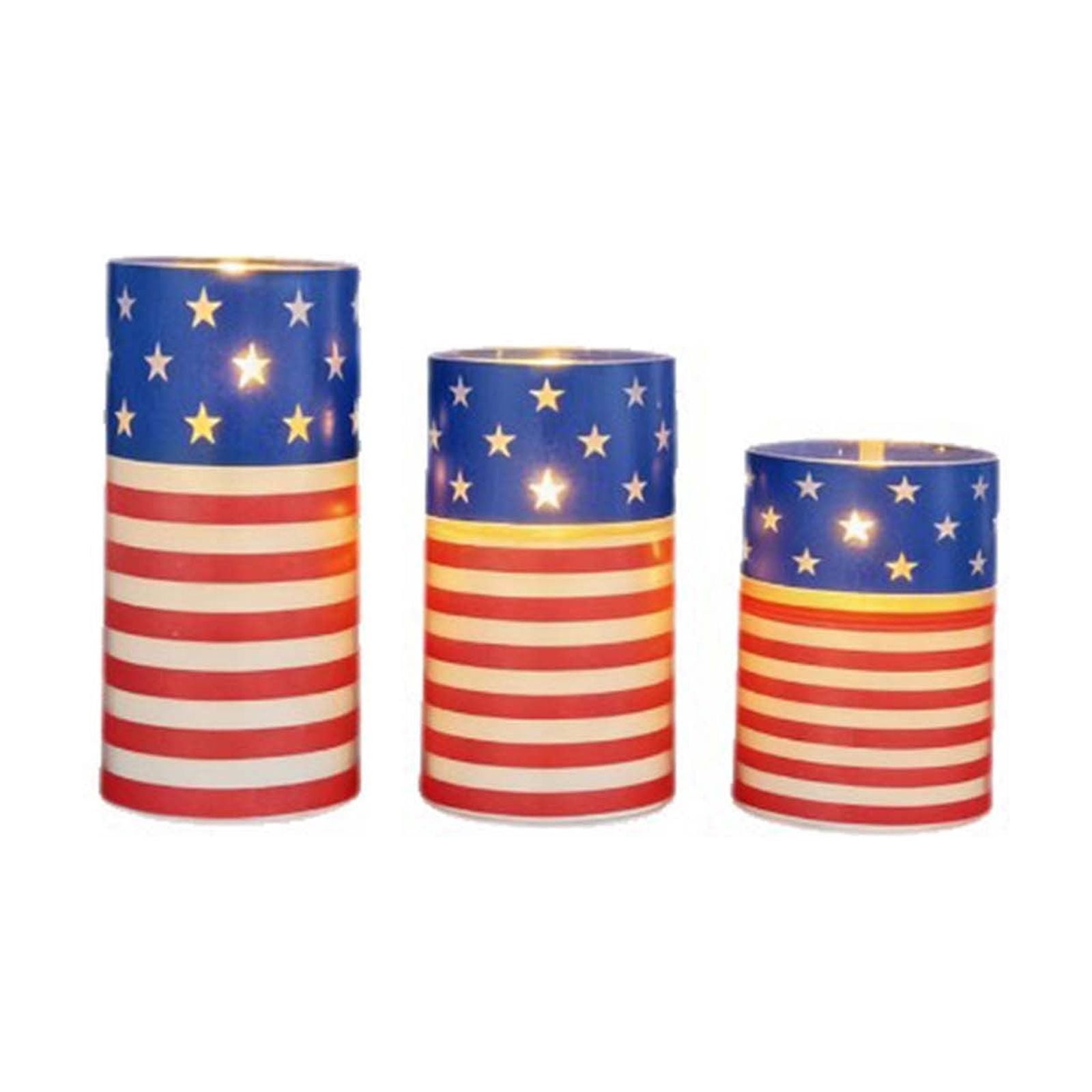 geerera 3Pcs 4th of July Patriotic LED Flameless Candles with Remote, USA Flag Electronic Candle Lights Set for Independence Day, Memorial Day & Patriotic Events Decor