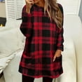 thumbnail image 4 of Women Sherpa Fleece Plaid Long Tops with Pockets Crewneck Long Sleeve Tunic Sweaters for Leggings Christmas Outfits (XL, Red), 4 of 6