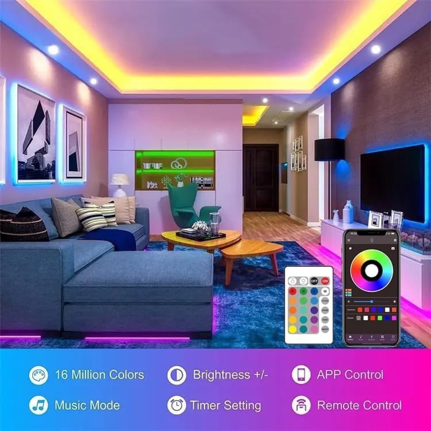 5V USB Led Strip Light  Music Sync RGB Multicolor Background Lighting for TV PC Laptop Bias Lighting Gaming Room TV Backlight Bluetooth App and Remote Controlled (20Meter/66f)