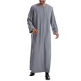 thumbnail image 4 of dzxyzu Men's Kaftan Thobe Muslim Robe Button Up Long Gown Kaftan Thobe with Pockets Mens Arab Thobe Long Sleeve Pocket Casual Robe 2024 Winter Saving, 4 of 9