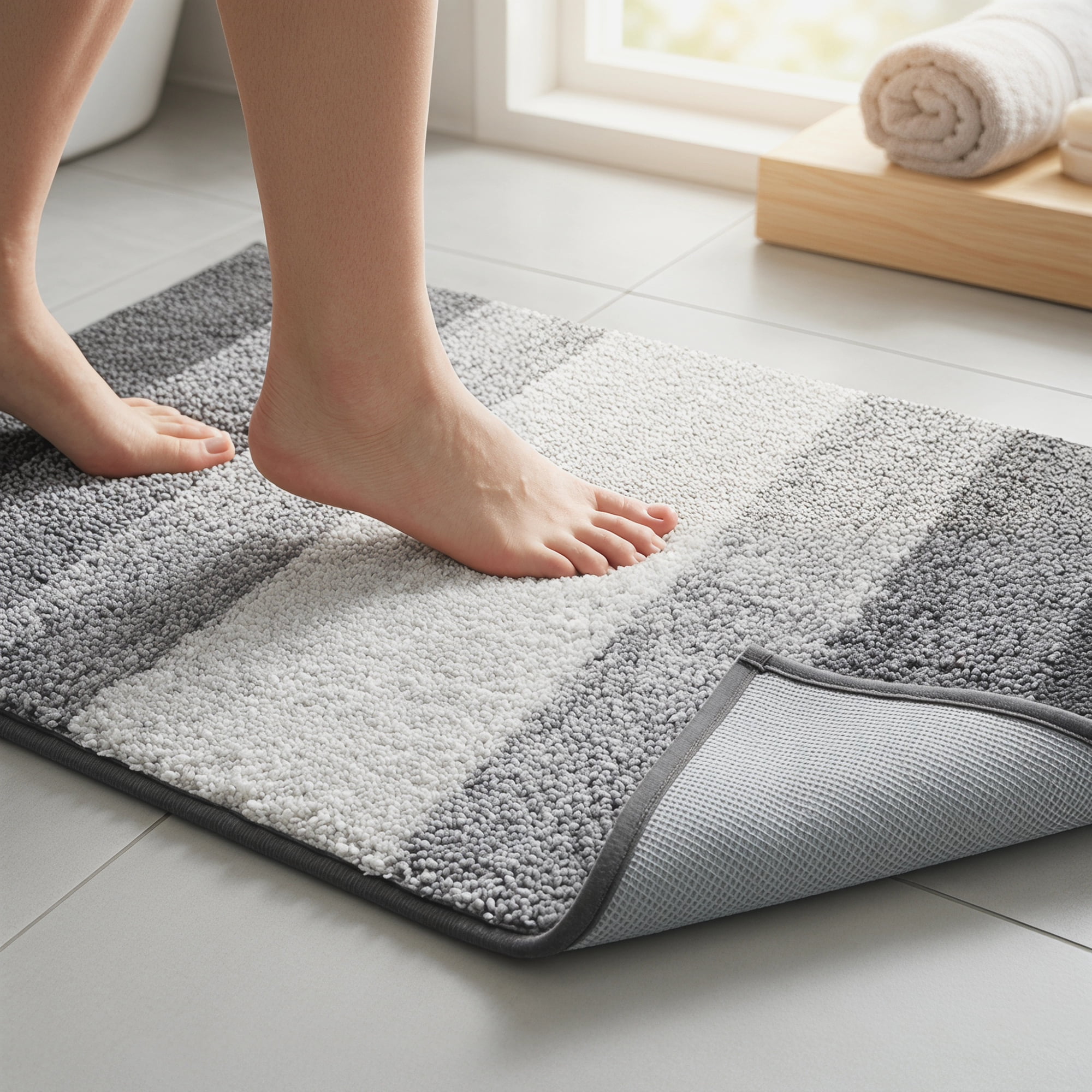 Unique Bargains Soft Absorbent Plush Non-Slip Machine Washable Bath Mat Grey 24" x 16"