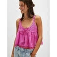 thumbnail image 5 of Women Lace Trim Tank Tops Y2k Tie Front Semi Sheer Crop Vest Cute Sleeveless Scoop Neck Flowy Shirt Pink L, 5 of 7