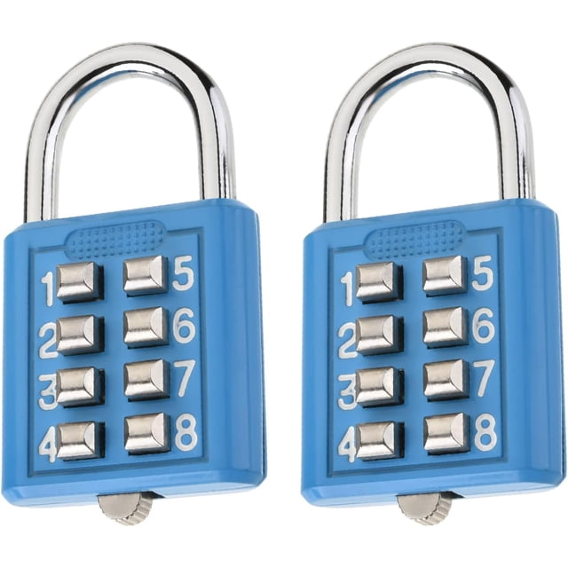 HUGFEGWE 8 Digit Combination Padlock Push Button Lock for Suitcase Luggage Drawer Door Toolbox,Fixed Gym Cabinet Door Toolbox Padlock Gym Sports School and Employee Lock,Blue 2PCS CJB91-26074