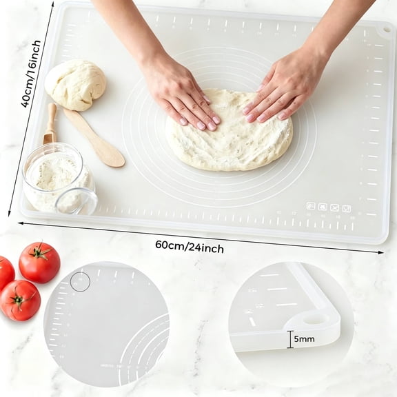 Silicone Baking Mat 24" x 16", Extra Thick Dough Rolling Mat with Measurements and Edge Heightening, Non-Stick Food Grade Silicone for Pastry, Bread