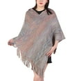 thumbnail image 2 of Clearance Baberdicy Scarf Big Deal Women Splice Poncho with Tassels Faux Plush Shawl Scarf Fringed Wraps Pashminas Sweater Pullover Cape Gifts for Women Sweater Tassel Hem Shawl Wrap Cloak, 2 of 4