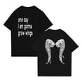 thumbnail image 2 of One Day I Am Gonna Grow Wings Printed T-Shirt Summer Short Sleeve Round Neck Top - Breathable Stretch Polyester Spandex Stretch Daily Wear Tunics for Travel Outfits Black Xxl, 2 of 4