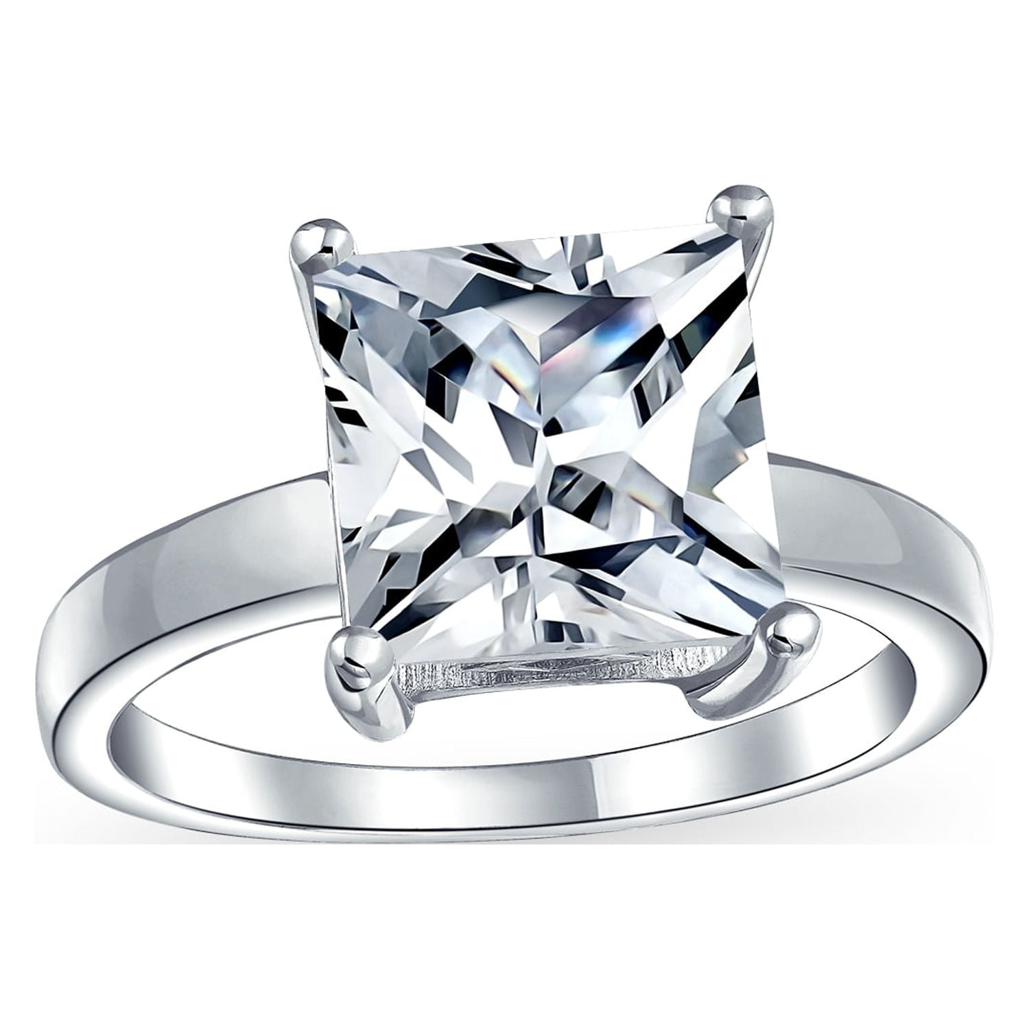 Bling Jewelry Womens Traditional 3CT Princess Cut Solitaire Engagement Ring .925 Sterling Silver