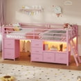 thumbnail image 2 of AMUZER Loft Bed Twin Size with 7 Storage Drawers, Bookcase and LED Lights, Low Metal Loft Bed with 14" H Safety Guardrail,Inclined Ladder, Under-Bed Space,Pink, 2 of 10