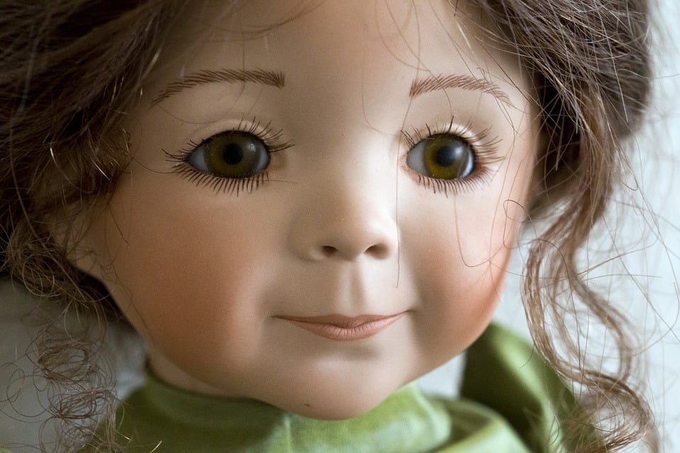 Peel-n-Stick Poster of Brown Eyes Collector's Doll Face Detail Pink Li...