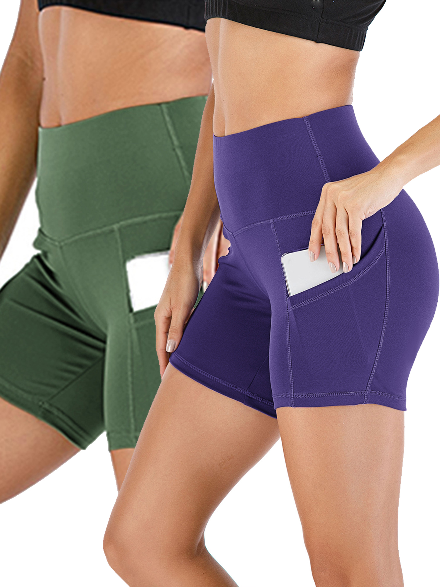 YouLoveIt Womens Yoga Shorts Butt Lifting Yoga Shorts High Waist Tummy Control Yoga Leggings Solid Color Yoga Running Shorts Yoga Short Leggings Stretch Ruched Hot Shorts with Pockets - image 1 of 6