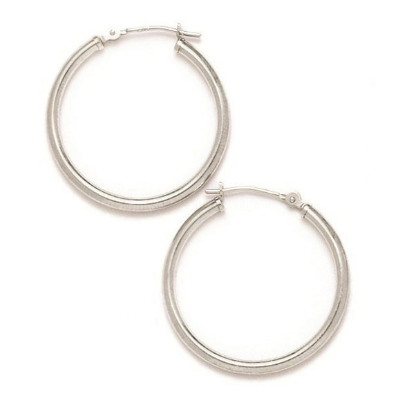 14k White Gold 25mm Round Hoop Earrings