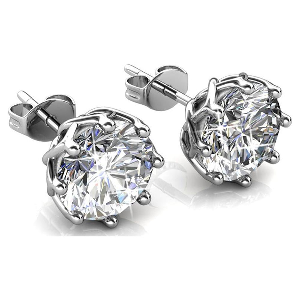 Cate & Chloe Eden 18k White Gold Plated Silver Stud Earrings | Women's Round Cut Crystal Earrings, Gift for Her - image 3 of 8
