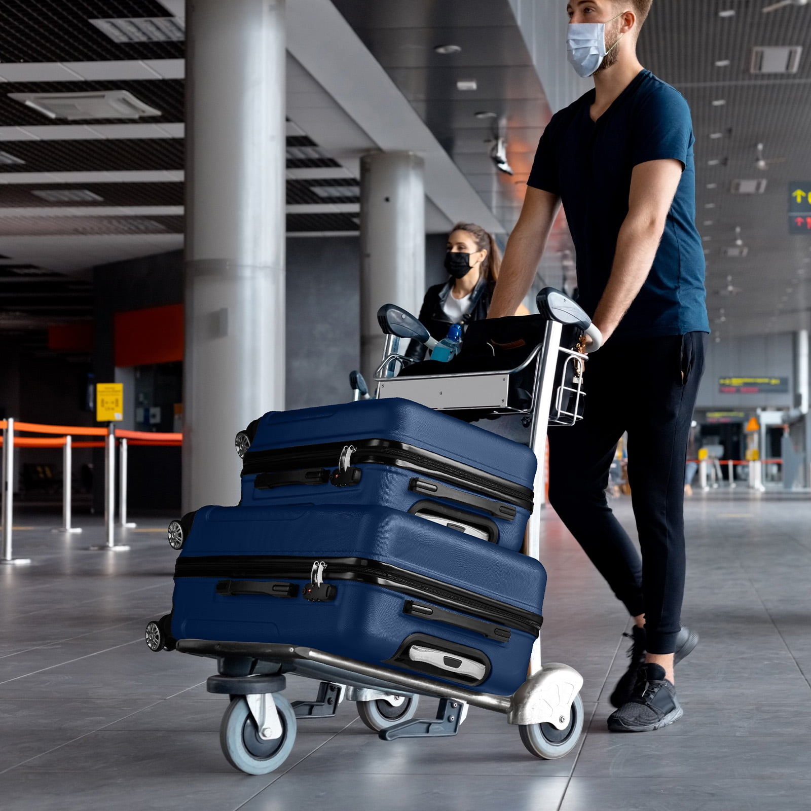 Zimtown 3 Piece Hardshell Luggage Set, ABS+PC Nested Spinner Suitcase Luggage Set With TSA Lock, Navy Blue