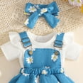 thumbnail image 6 of CAICJ98 Baby Girl Summer Outfits Short Sleeve Romper Cute Print Overall Dress With Headband Set Newborn Infant Girl Spring Clothes (Blue,6-9 Months), 6 of 6