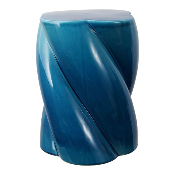 Yves 18" Modern Minimalist Rope Twist Ceramic Indoor-Outdoor Garden Stool, Cracked Blue
