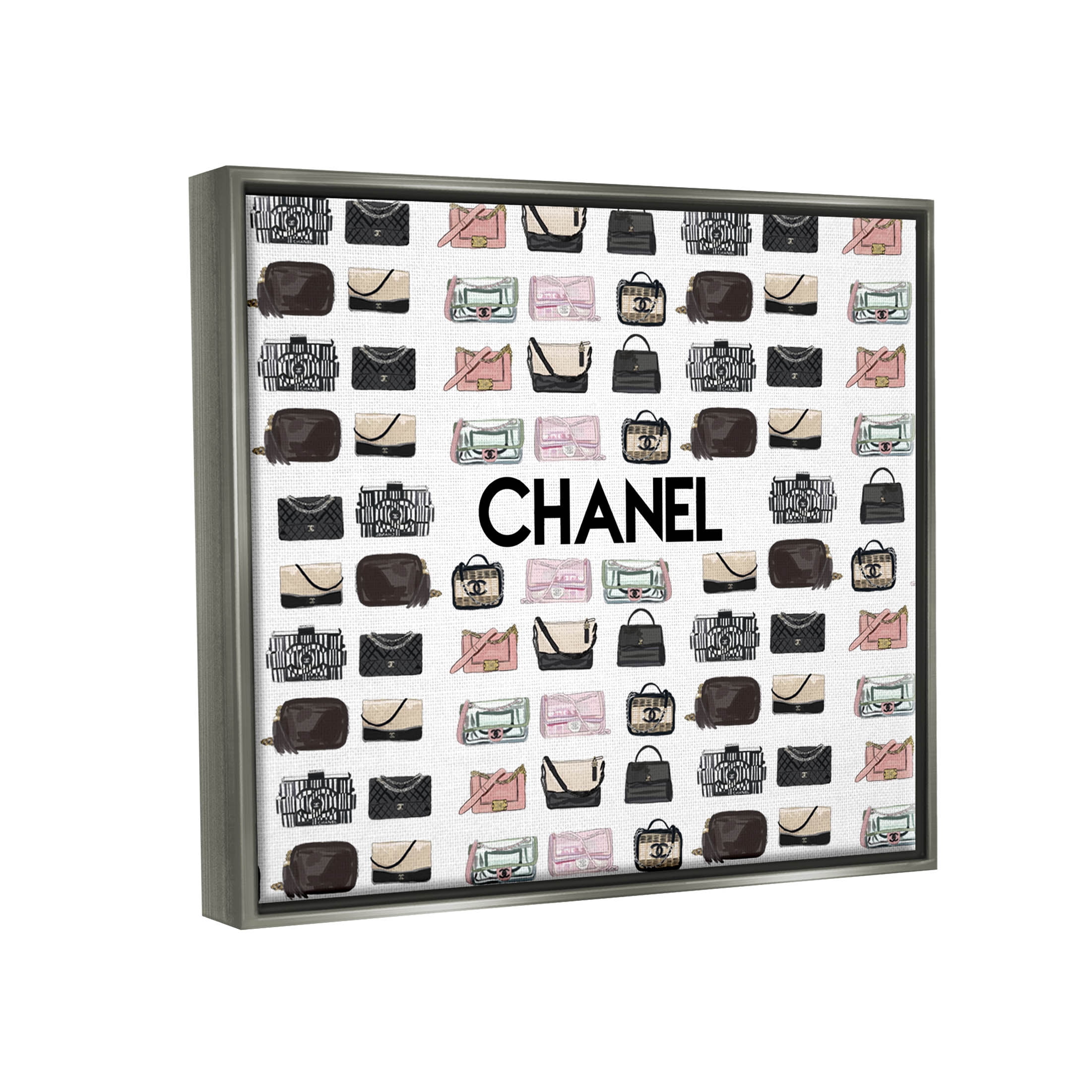 Stupell Industries Glam Brand Fashion Purses Graphic Art Luster Gray Floating Framed Canvas Print Wall Art, Design by Amelia Noyes
