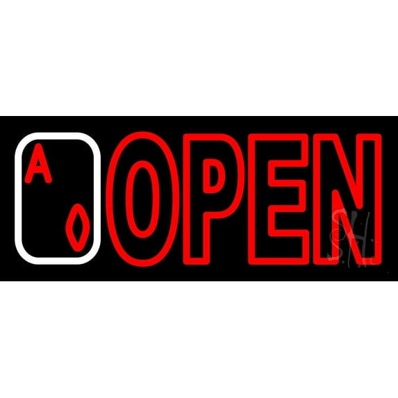 Open Royal Flush Poker LED Neon Sign 6 x 15 - inches, Black Square Cut Acrylic Backing, with Dimmer - Bright and Premium built indoor LED Neon Sign for wall décor, arcarde, and storefront.