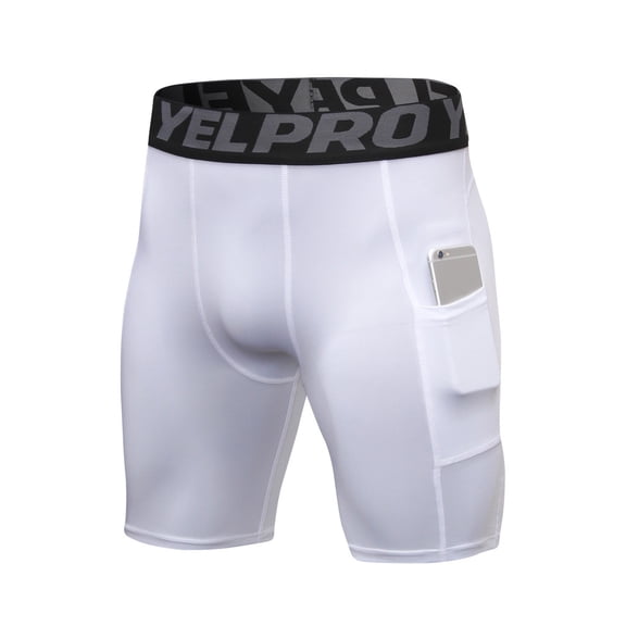 Ceisia YELPRO 1084 Men's Compression Pants with Pockets Quick Dry Stretch Tight Workout Bottoms White L Gifts for Father