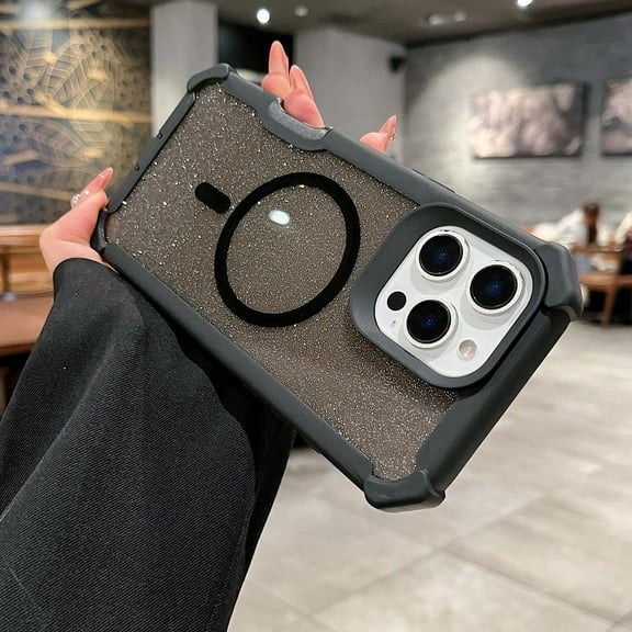 Allytechgroup Protective Case for Apple iPhone 14 Pro, Glitter Bling MagSafe Compatible Case, Rugged TPU & PC Bumper, Corner Protection, Shockproof iPhone 14 Pro Cover, Black