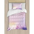 thumbnail image 3 of Flower Duvet Cover Set Queen Size, Blurred Lavenders in the Meadows Rural Country Nature Theme Artsy Design Print, Decorative 3 Piece Bedding Set with 2 Pillow Shams, Lilac Purple, by Ambesonne, 3 of 3