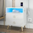 Hommpa LED Nightstand, Modern Bedside Table, 2 USB Ports, 2 AC Outlets, 2 Drawers, High Gloss
