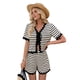 thumbnail image 3 of Conjunto de Dos Piezas para Mujer, con Rayas, Top de Corta y Pantalones Cortos, para Verano. Beige S, 3 of 10