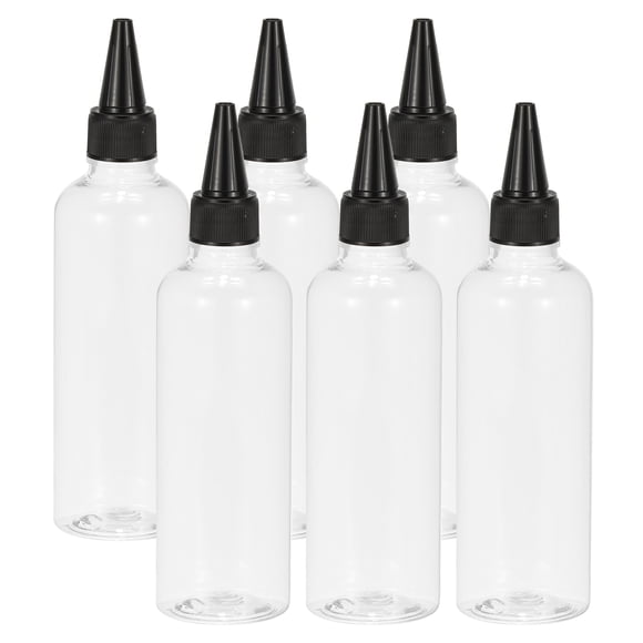 Uxcell 6 Pcs 3.4oz(100ml) Botella Plástica Dispensadora con Tapa de Giro Negra, Transparente