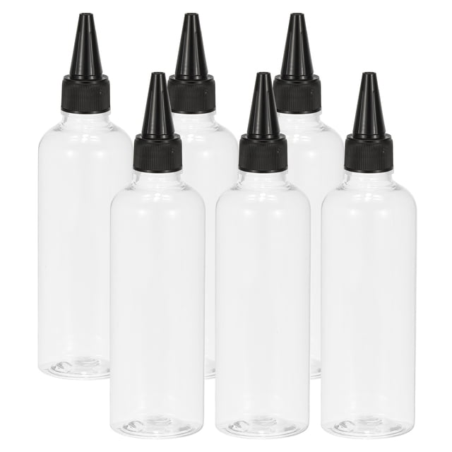 Uxcell 6 Pcs 3.4oz(100ml) Botella Plástica Dispensadora con Tapa de Giro Negra, Transparente