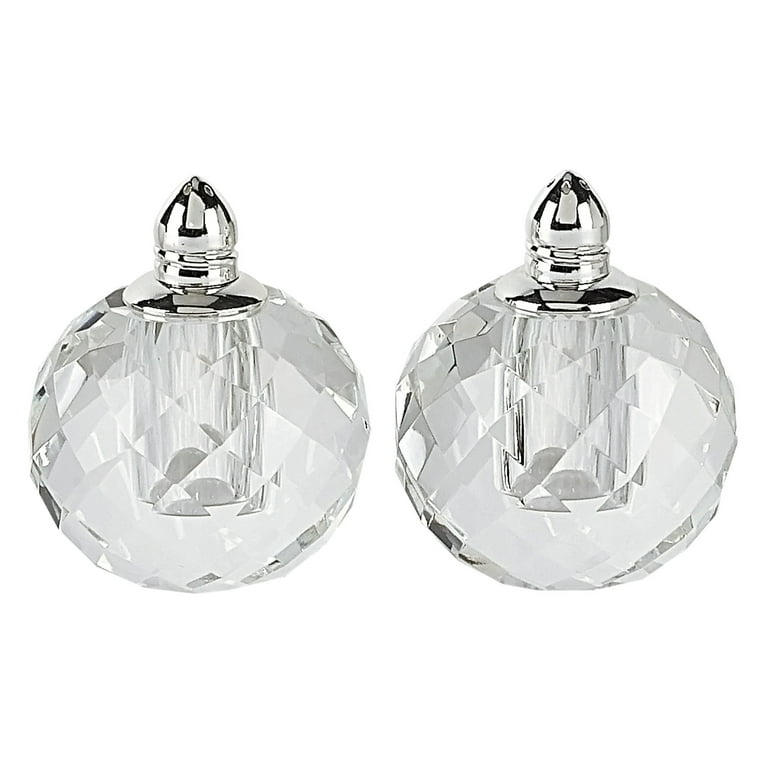 Handcrafted Optical Crystal And Silver Rounded Salt And Pepper Shakers Handcrafted Optical Crystal And Silver Rounded Salt And Pepper Shakers