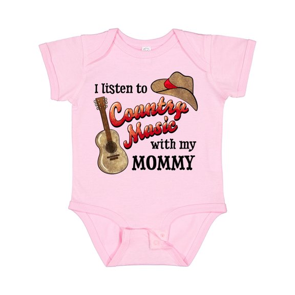 Inktastic I Listen to Country Music with My Mommy with Guitar and Hat Boys or Girls Baby Bodysuit
